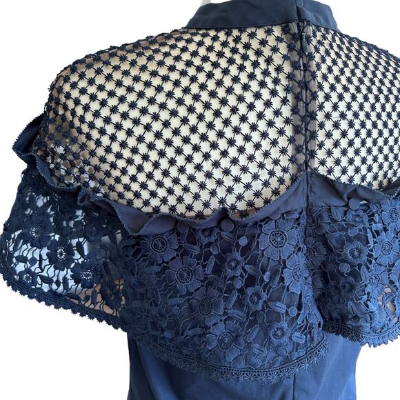 Self-Portrait Top Womens Size 6 Navy Blue Hudson Poplin Lace 100% Cotton NWT - Picture 5 of 10